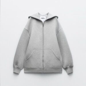 Zara neoprene effect Oversized grey hoodie jacket